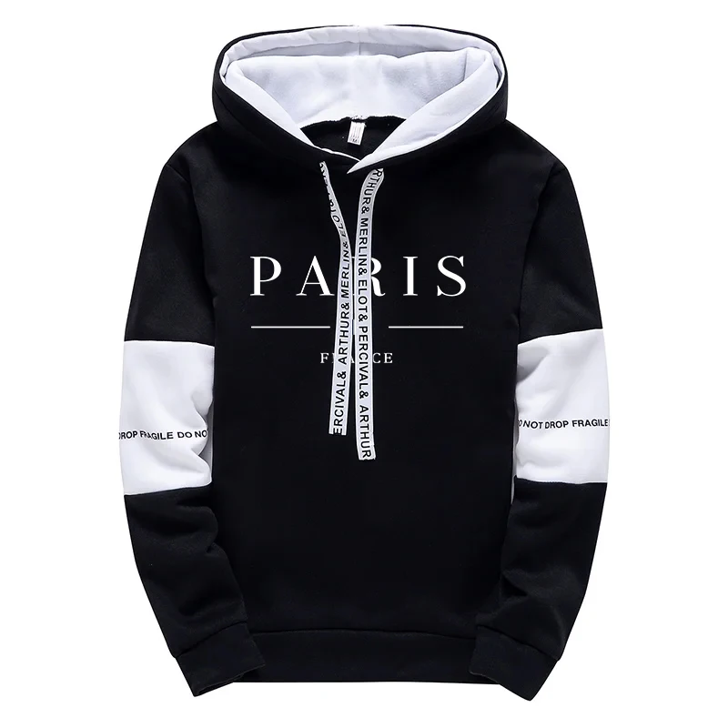 Casual Fashion Hoodies for Men Urban Style Hooded Sweatshirts High Quality Paris Printed Long Sleeved Pullover Sport Streetwear