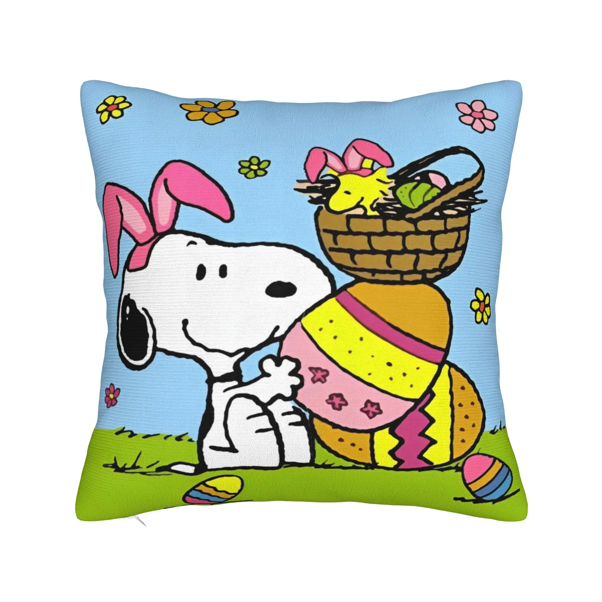 Snoopy Woodstock Square Pillow Case Cartoon Cushion Cover Customized Zippered Decorative Pillowcase for Home 18