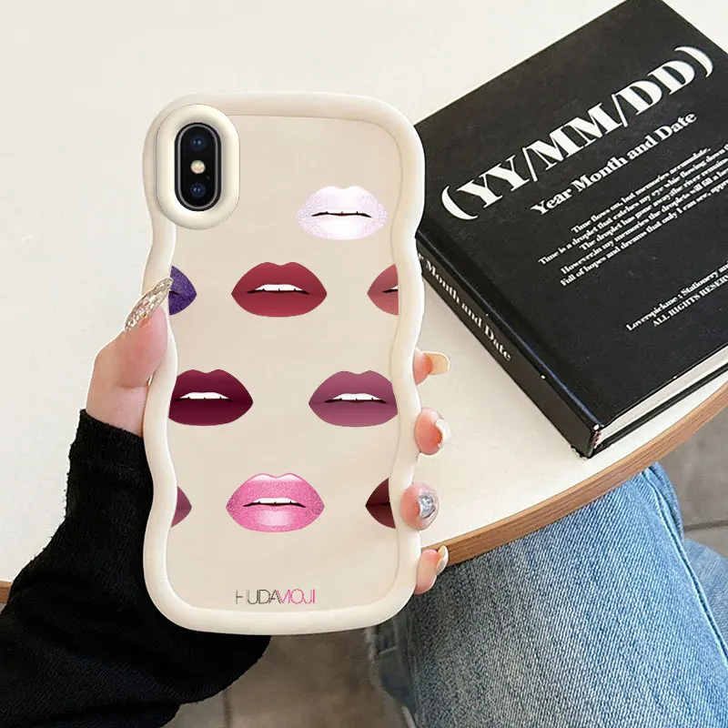 Sexy Girl Red Lips Macalong Phone Case for iPhone 7 8 PLUS SE 2020 2022 X XS MAX Soft Coque Wavy edged Shockproof Cover