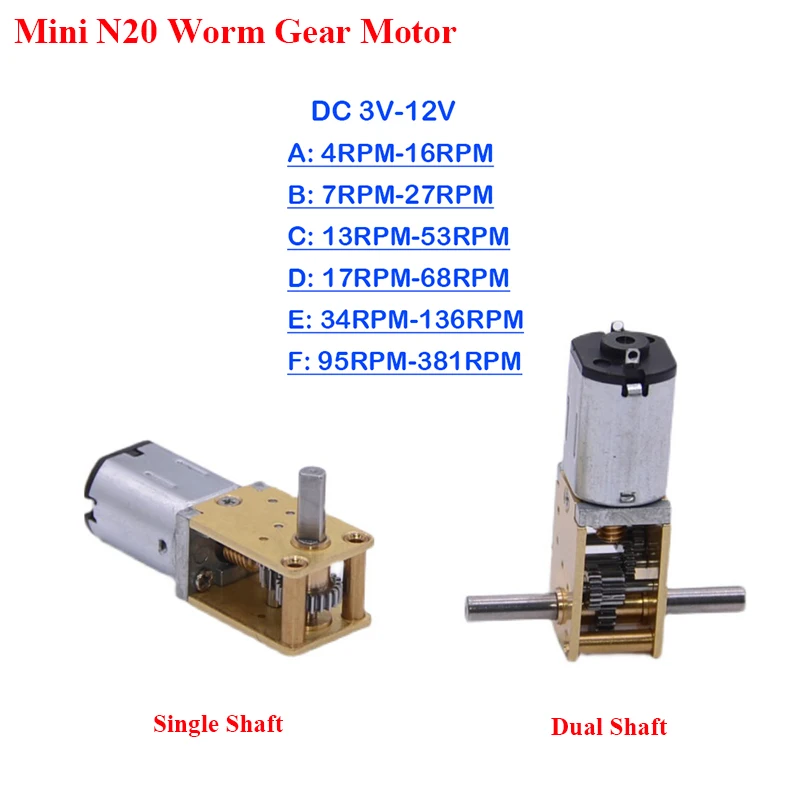 Micro N20 All Metal Gear Motor DC 3V-12V 4RPM-381RPM Slow Speed High Torque Worm Dual Axis Motor for Smart Car Robot Lock