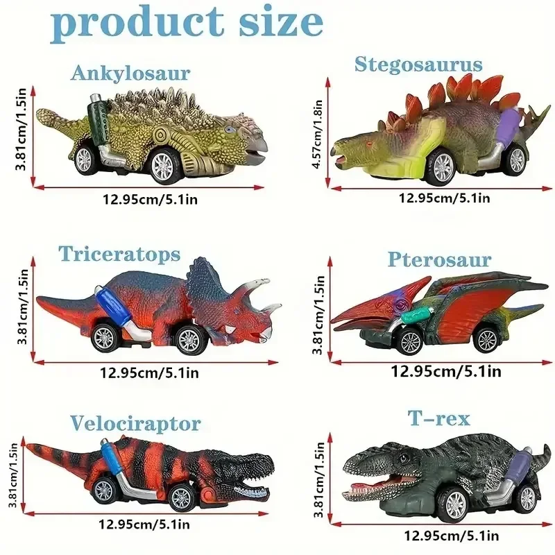 ไดโนเสาร์ดึงกลับรถยนต์ของเล่น,6PCS ไดโนเสาร์ Slewing ของเล่นชุด Dino รุ่น Wing Dragon Tyrannosaurus ดึงและ Go รถของเล่นสําหรับเด็ก