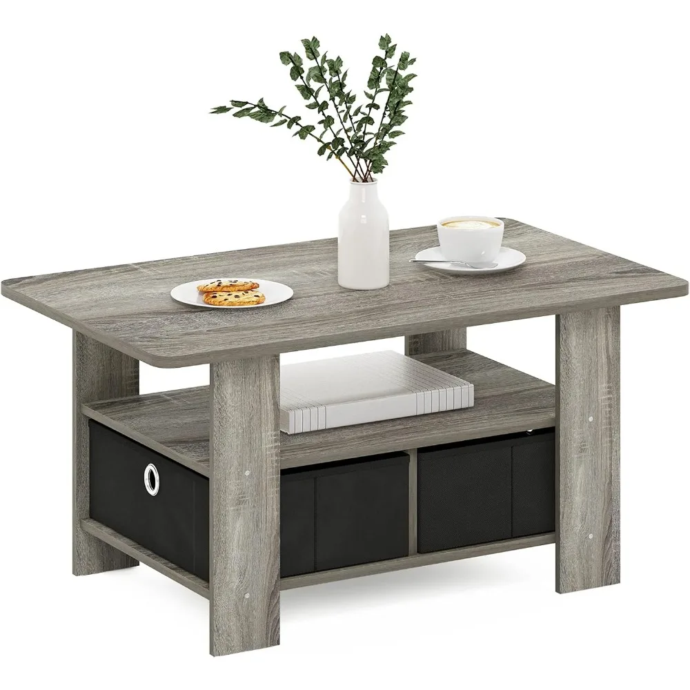 Grey Oak Rectangular Side Table with Bin Drawers for Living Room, Bedroom, Home Office