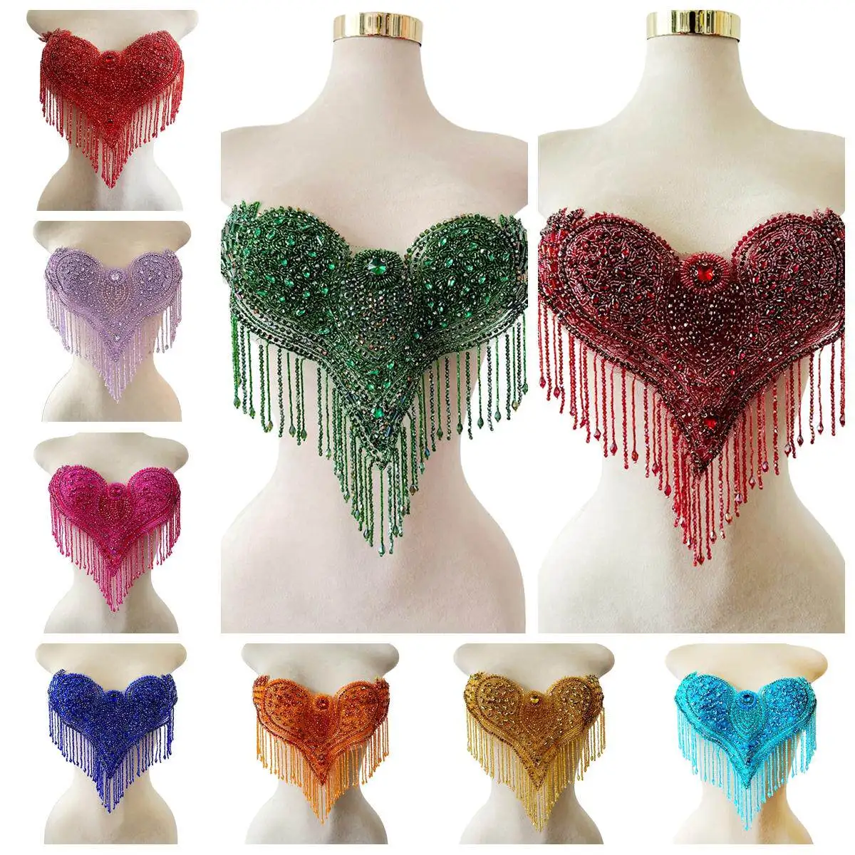 13色のスイートハートヘビービーズ装飾アパレルデコレーション、イブニングドレスアクセサリー、ラグジュアリークリスタルダイヤモンドタッセル素材