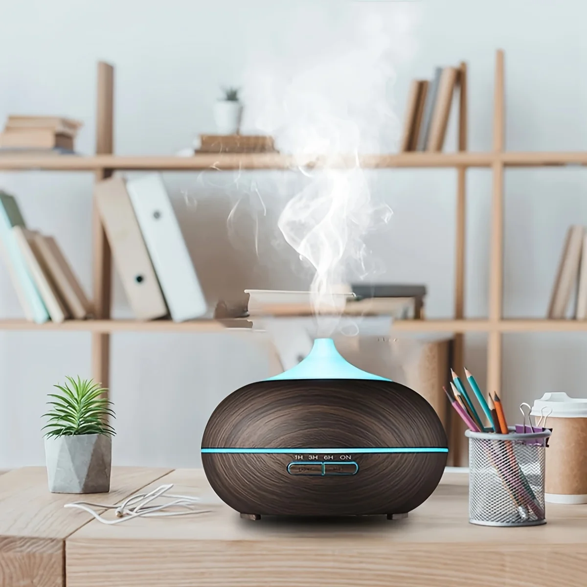550ml Aroma Diffuser, Cool Mist Humidifier With Remote Control Wood Grain Aroma Diffuser With Timer For Large Room US Plug