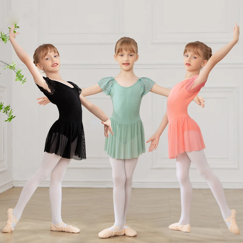Sukienka do tańca dla dziewcząt, sukienka baletowa z krótkim rękawem, strój do badania fizycznego, strój do ćwiczeń tanecznych dla dzieci, strój do występów tanecznych