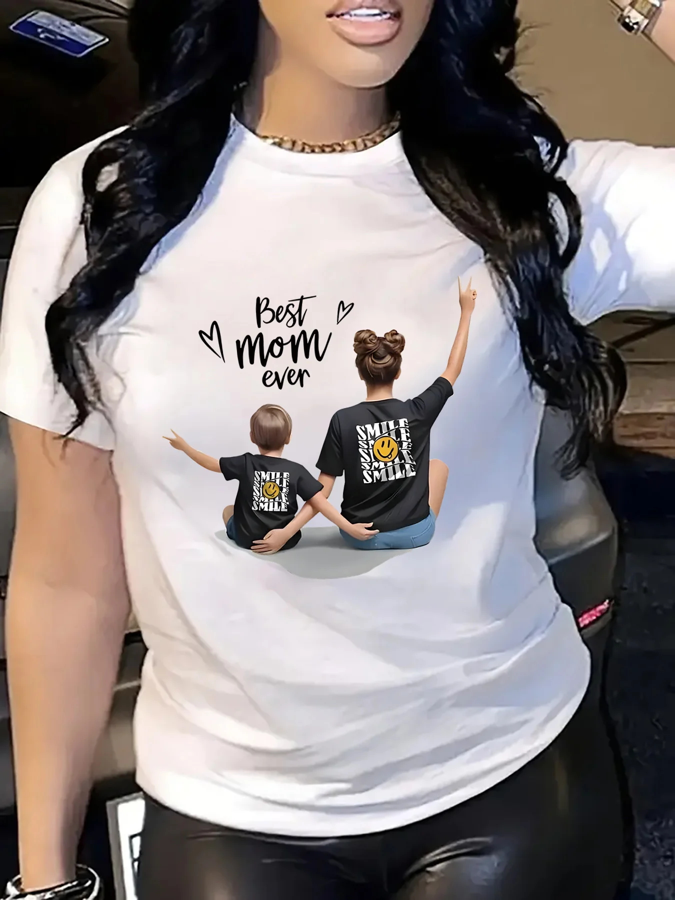 Mother's Day Clothing Cute Parent-child Patterns Fashionable and Casual Women's Short Sleeved Comfortable Round Neck Gift Tshirt