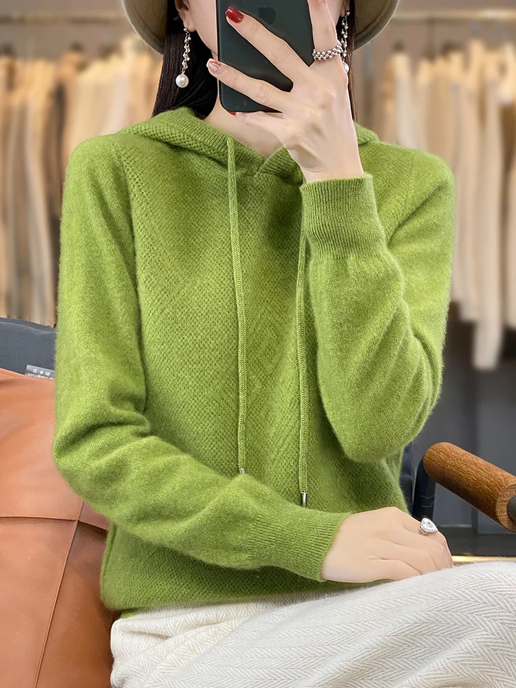 Winter Bloom Merino Wool Hooded Pullover Ladies Solid Basic Knit Sweater Soft Warm Long Sleeve Top for Winter Daily Outfit 5