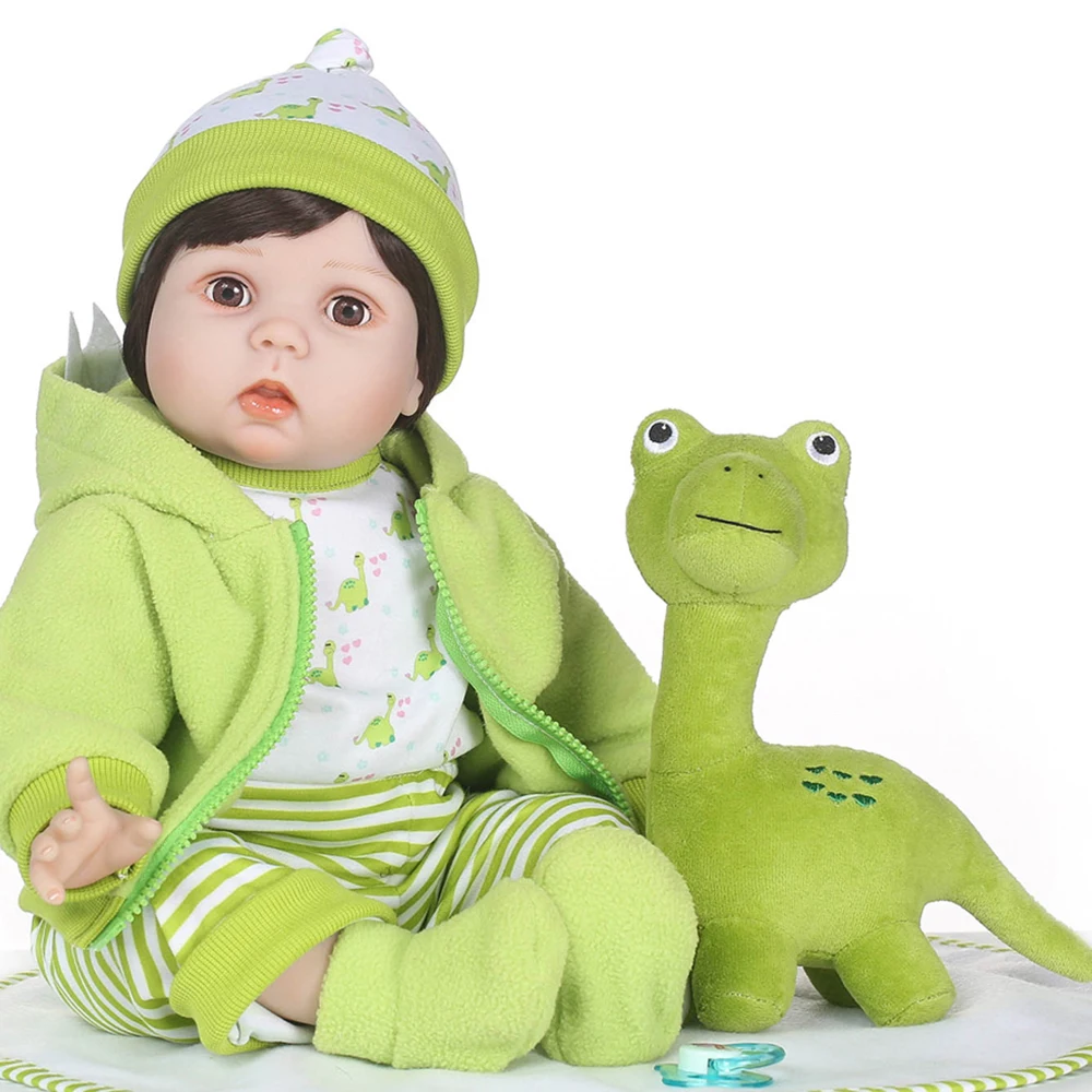 Blinking Eyes Doll bebe reborn cloth body soft silicone reborn baby doll with dinosaur coat toys for children's day gift 55cm