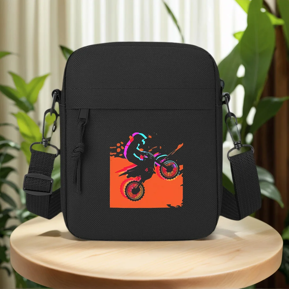Motorcycle rider action illustration black silhouette Men Crossbody Bag Single Shoulder Women Cartoon Anime Film Printing Design