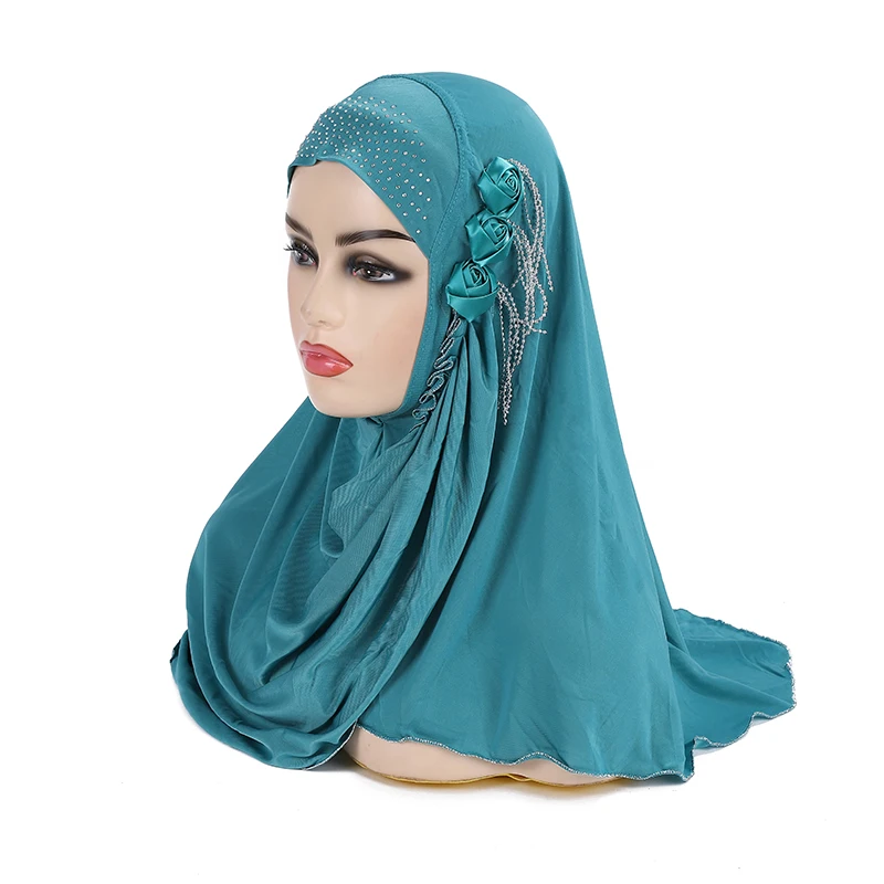 H357 beautiful big gilrs or adults muslim hijab with flowers islamic scarf shawl headscarf hat armia pull on wrap ramadan gift