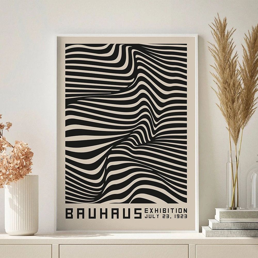 Bauhaus Abstract Illustration Canvas Painting Contemporary Print Vintage Exhibition Poster Black Wall Art Pictures Home Decor