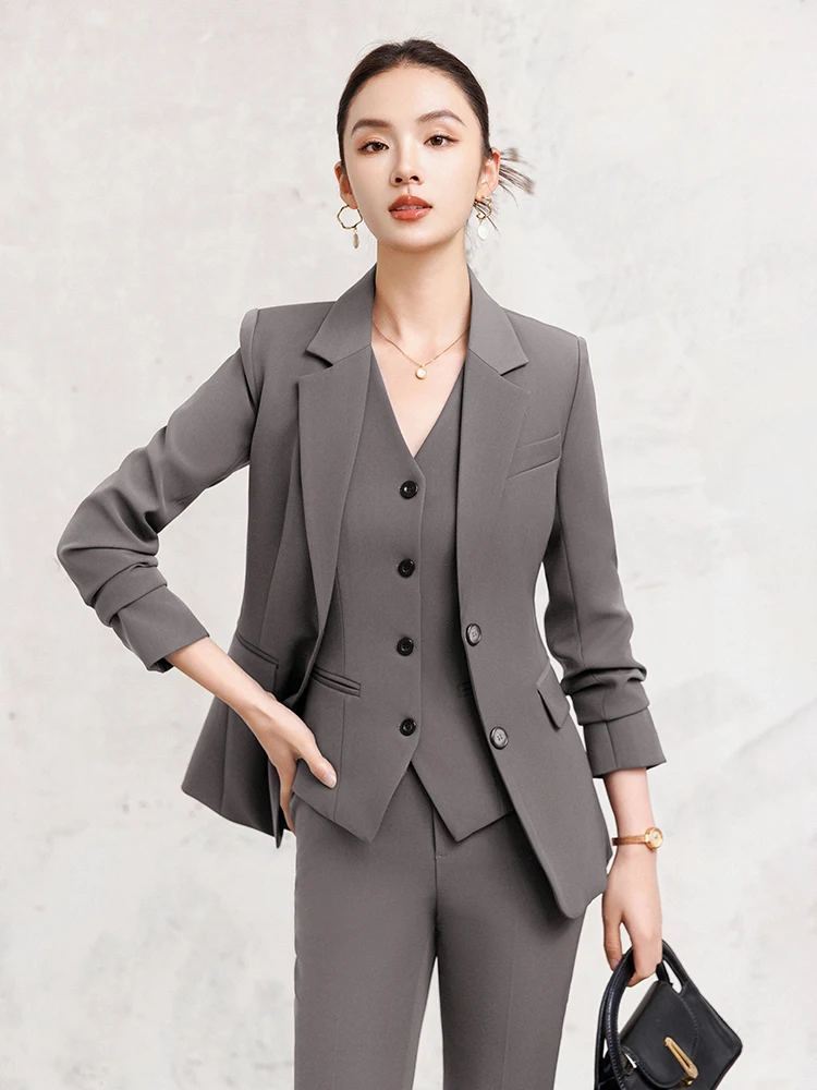 Elegant Wine Red Three-Piece Suit Set for Women High-End Professional Businesswear Ladylike Style Formal Vest Ensemble