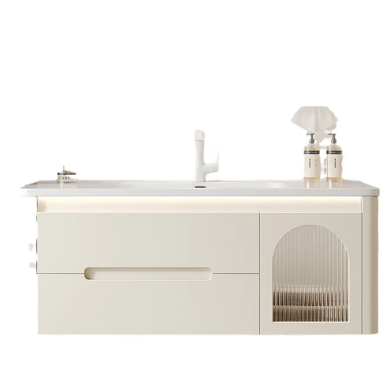 

Solid wood ceramic integrated basin bathroom cabinet, toilet cream rounded corner wash smart wash basin washbasin