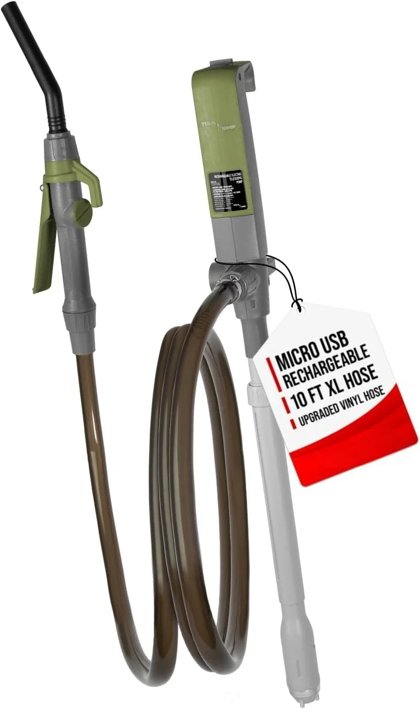 

Fuel Transfer Pump w/Quick Flow Control Nozzle & Telescopic Tube & Powerful Rechargeable Battery, 10FT Discharge Hose, (2.7 GPM)
