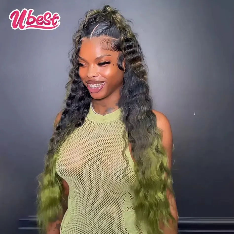 

Ubest 13X6 Transparent Lace Front Wigs Loose Deep 100％ Human Hair Ombre Green Colored 5X5 Lace Closure Wig Pre Plucked For Women