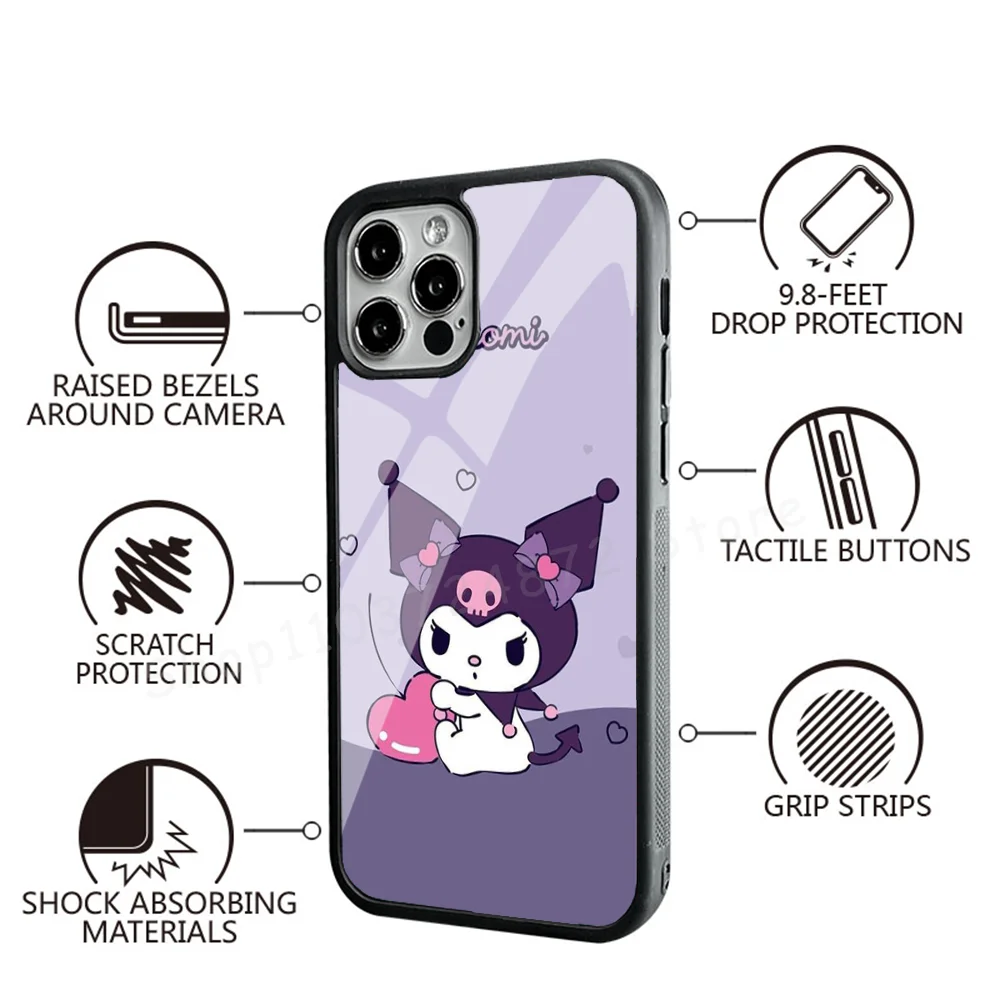 Kawaii K-kuromi Phone Case Strong Magnetic For IPhone 15 14 13 Pro Max Mini Alex Mirror For Magsafe Wireless Charging Cover