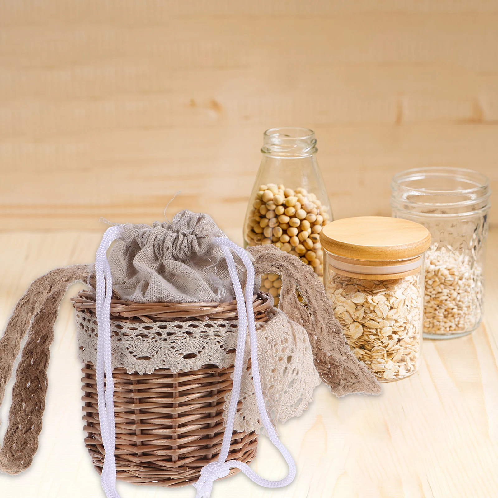 

1Pcs Willow Woven Flower Basket Handheld Decorative Storage Basket Round Container for Kitchen Home Wedding Round Baskets