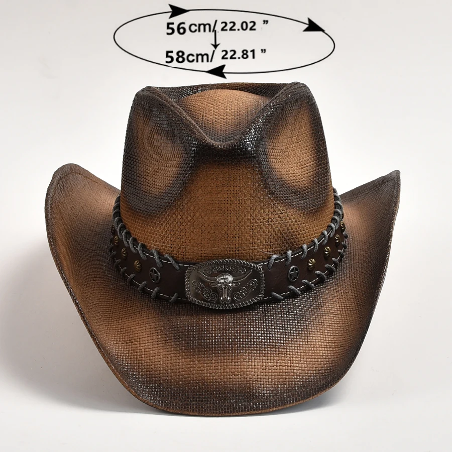 New Straw Western Cowboy Hat for Men Spring Summer Panama Sun Hats Retro Elegant Cowgirl Jazz Cap Sombrero Hombre