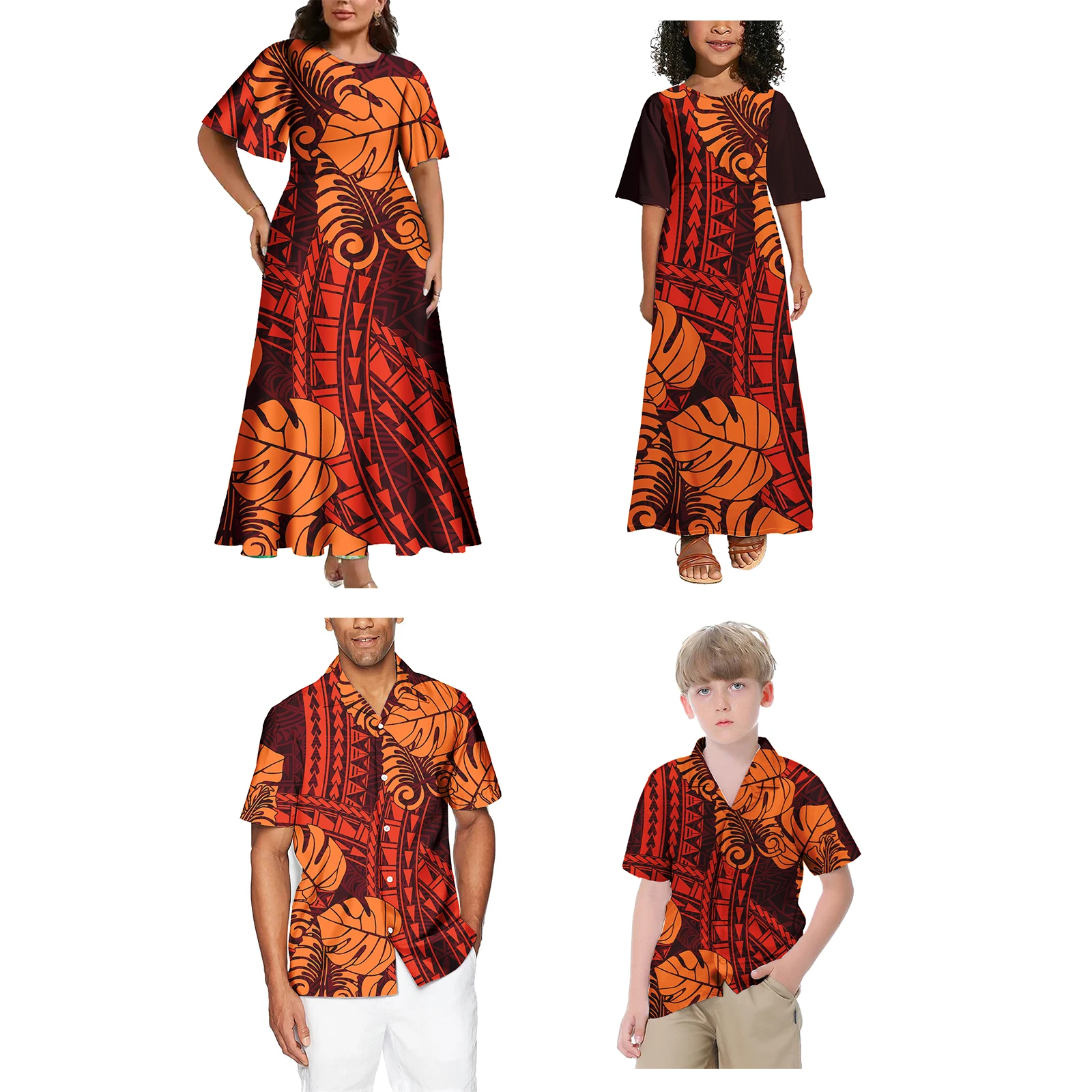 Pacific Island Art Design Father Mother Children Clothes Baby Girl Dresses Customized Matching Family Outfits Samoa Puletasi