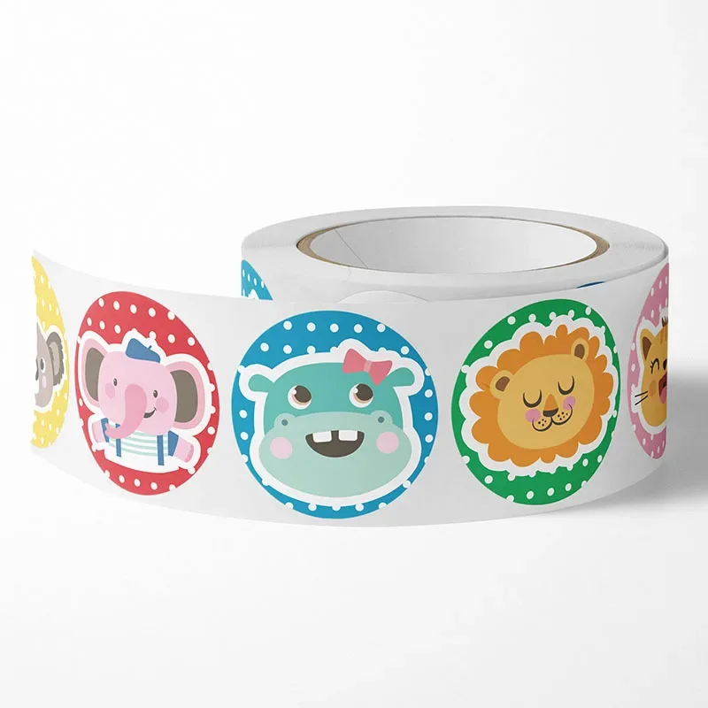 Round Cartoon Animal stickers for kids Teacher Reward Encourage Sticker Office Stationery for children 1inch