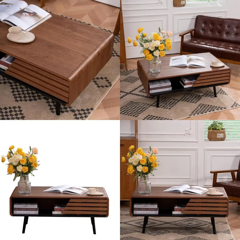 

Современный журнальный столик черного и орехового цвета 40, с местом для хранения и раздвижной дверью для гостиных