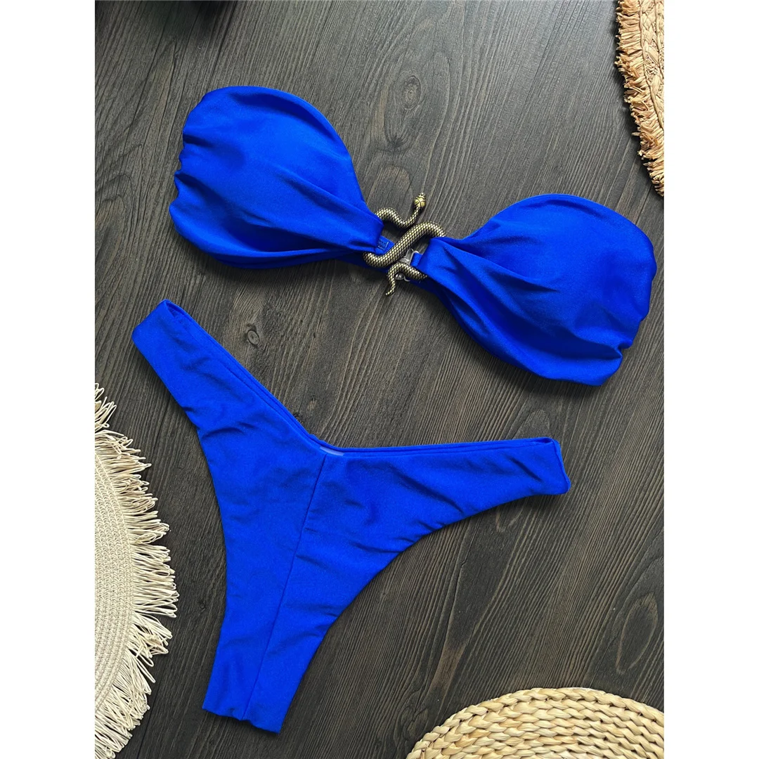 10 Farben Bandeau Metall-Schlangen-Bikini Damen-Badeanzug Zweiteiliger Bikini-Set mit Polsterung Badebekleidung Badeanzug V8249 – Detail 20