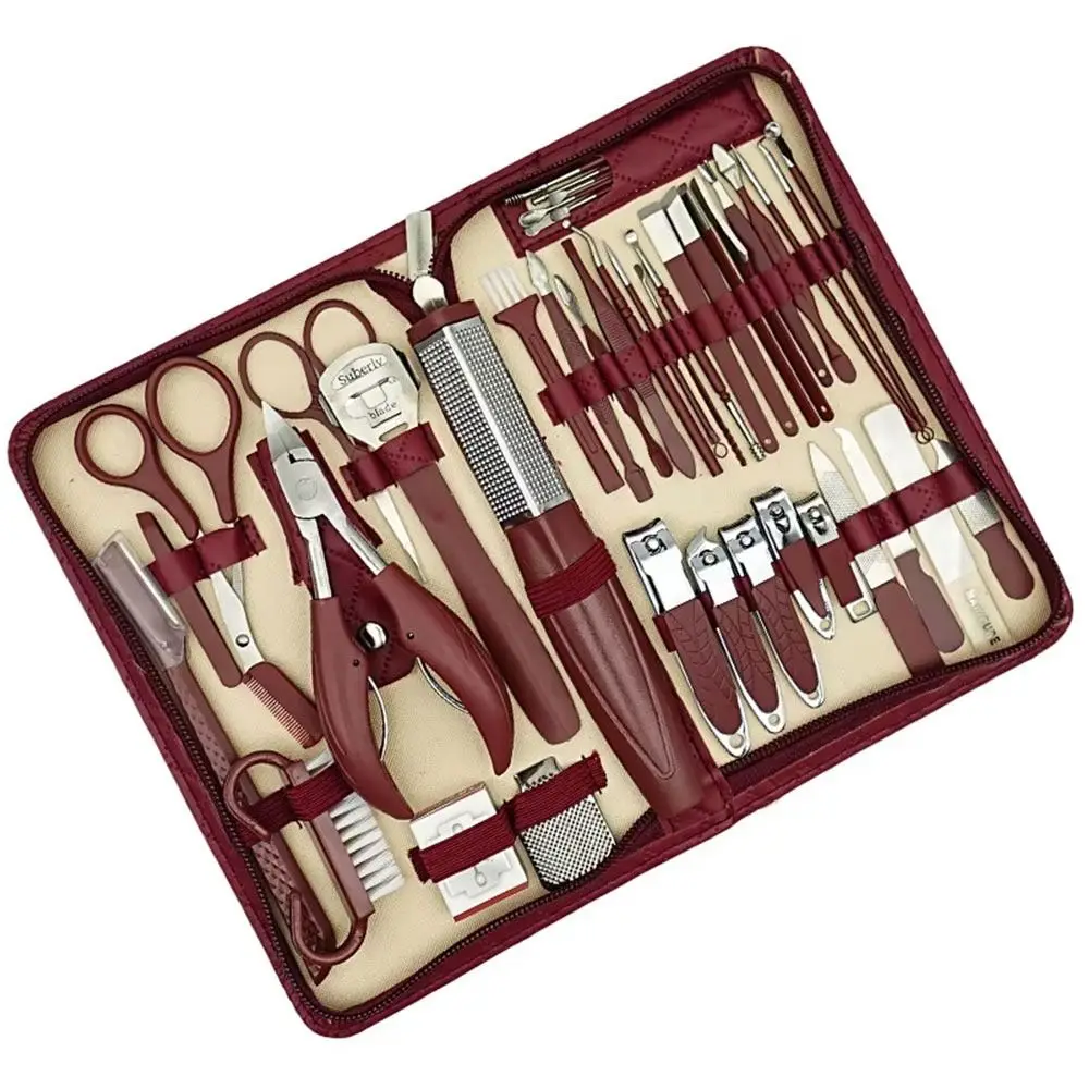 Set manicure in acciaio inossidabile da 42 pezzi con borsa in pelle con cerniera Kit per pedicure per toelettatura unghie dei piedi in acciaio inossidabile