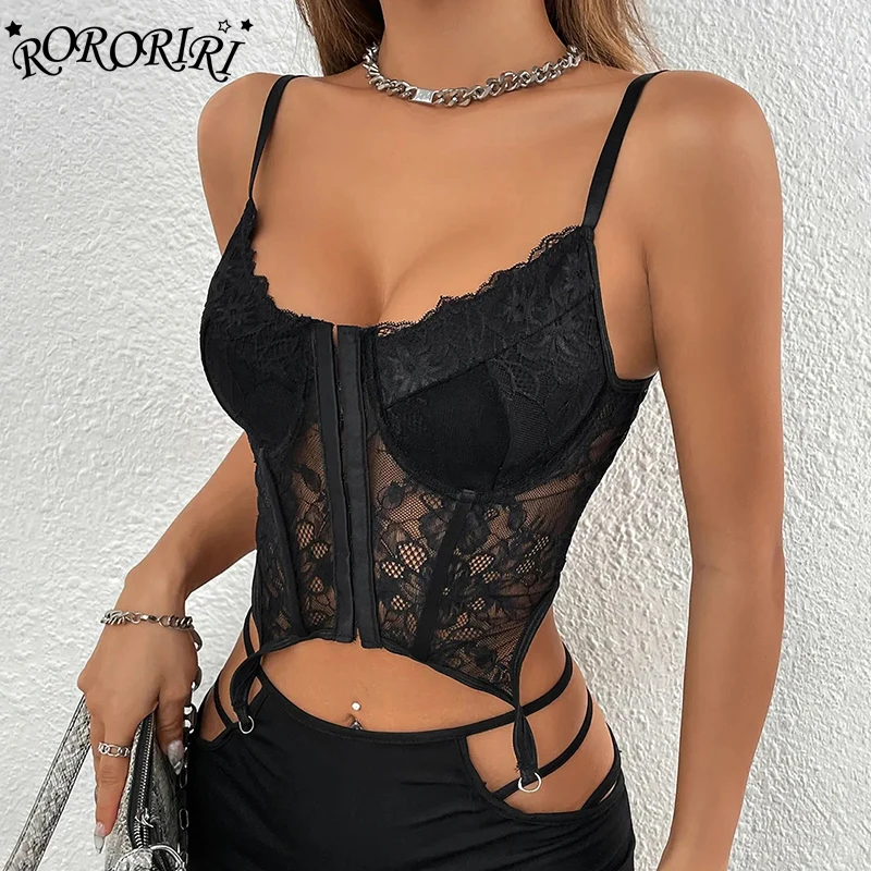 RORORIRI Floral Lace Hooks & Eyes Bustier Corset Women Gothic Lace Up Backless Padded Camisole Crop Top Victorian Retro Clothes