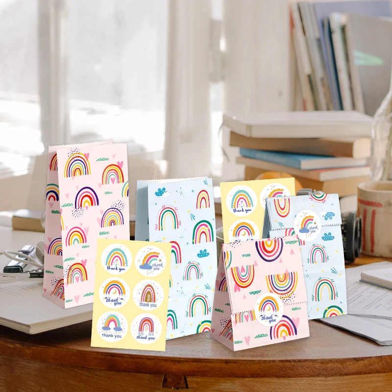 24Set Regenbogen-Geschenktüten aus Papier, rosa, blau, Party-Geschenktüten mit Dankeschön-Aufklebern, Süßigkeiten-Leckerli-Tasche für Geburtstags- und Hochzeitsdekoration – Detail 7