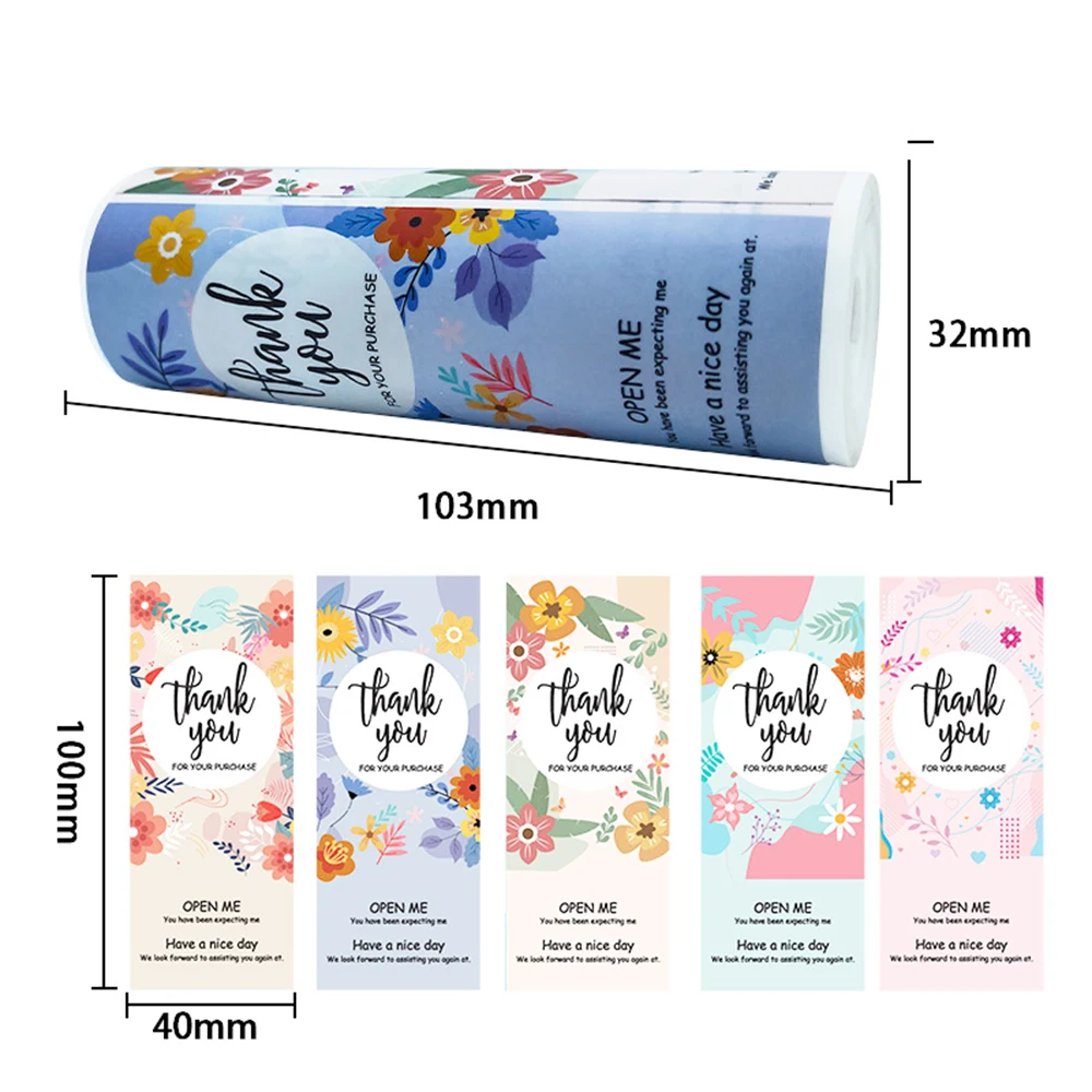 150pcs/roll Rectangle Flower Thank You For Your Purchase Sticker Small Shop Gift Package Decor Sealing Personalized Labels