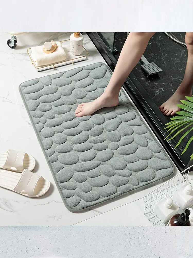 Foot Mat Coral Fleece Floor Mat Household Memory Foam Embroidered Bathroom Thickened Absorbent Floor Mat Door
