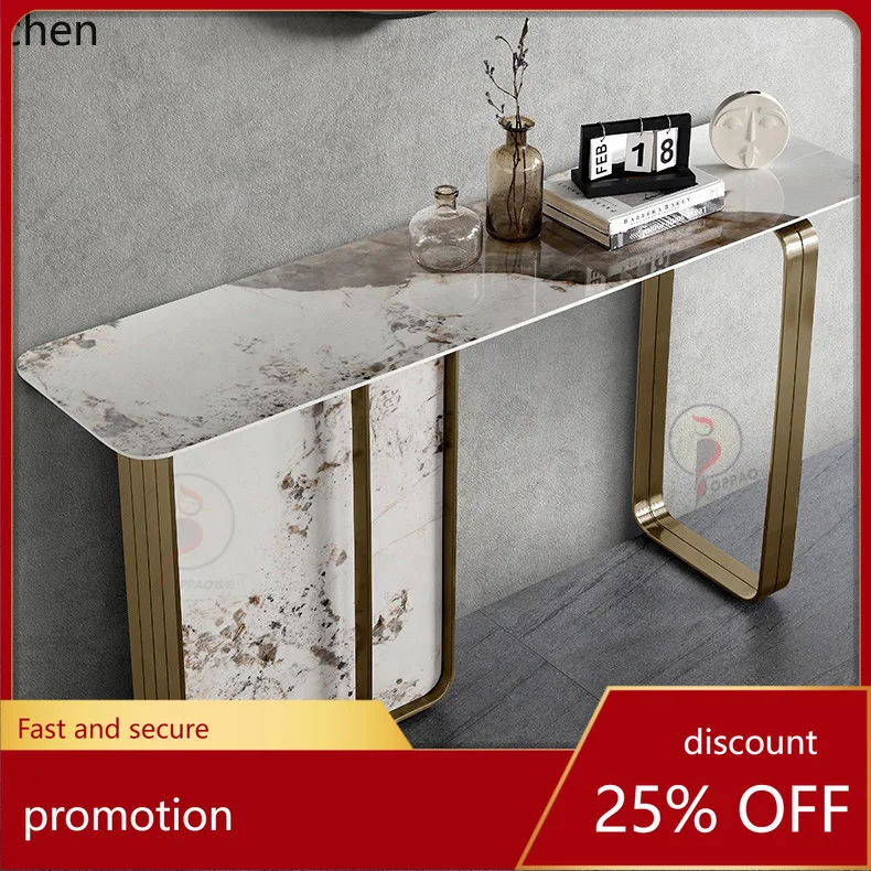 

YFY Italian Style Light Luxury Stainless Steel Rock Plate Console Table Cabinet End View Table Modern Design Art Wall-Mounted