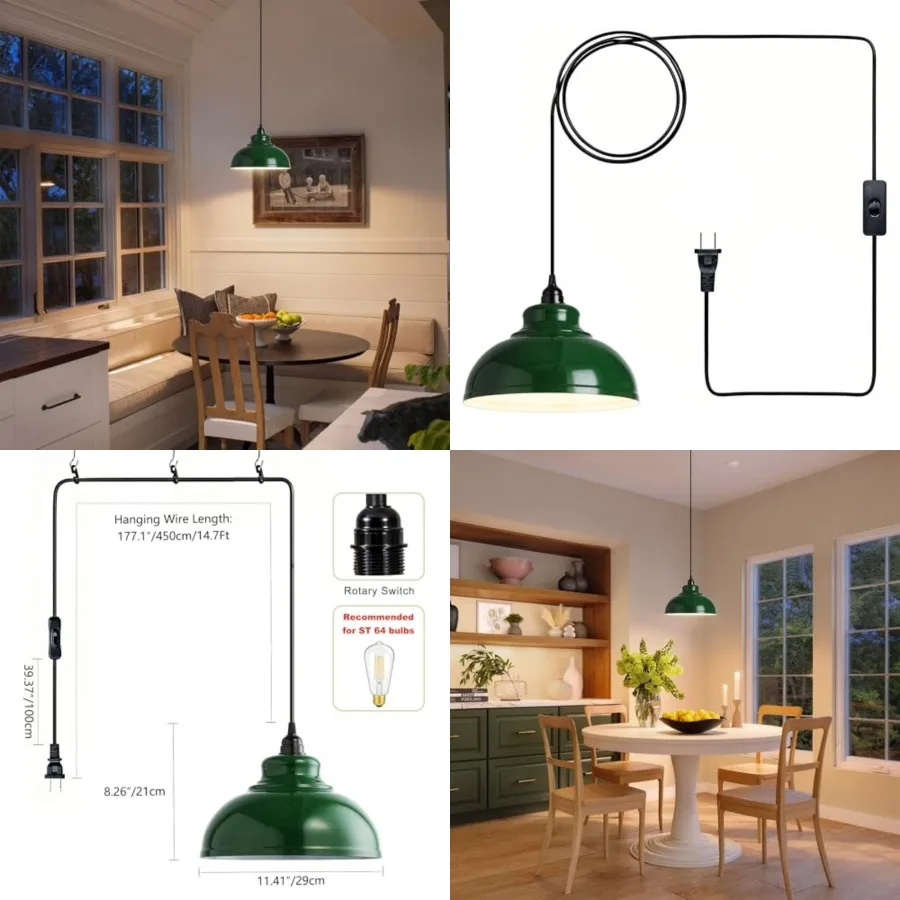 

in Pendant Light: Hanging Lamp in, 14.7ft Swag Lamp Cord with On/Off Switch for Kitchen Island/Dining Room/Bedroom/Living Room