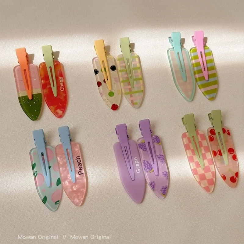 2 Stück/Paar Acryl-Haarspangen in Sakura-Rosa, nahtlos, für Damen, Pony-Clip ohne Biegung, Entenschnabel-Haarspange, Haarnadeln, Haaraccessoires für Damen und Mädchen_voghion.com