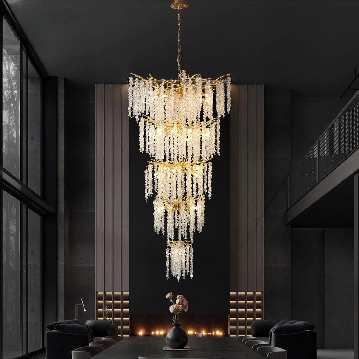 

Nordic Luxury Loft Crystal Ceiling Chandelier Light For Stairscase Living Room Villa Hotel Tassel Crystal Hanging Chandelier