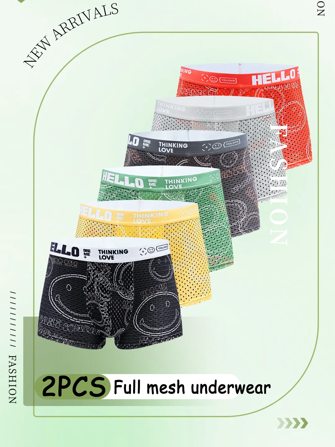 2PCS Ice Silk Breathable Men's Flat Corner Pants with Smiling Face Popular Mesh Quick Drying Junior and Children's Underwear