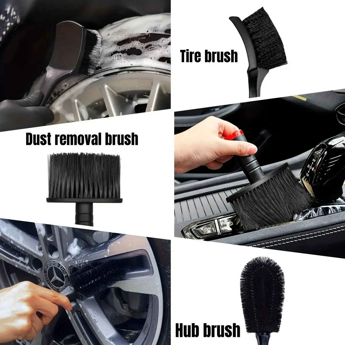 16Pcs Car Washing Brush Tool Kit With Storage Bag Wheel Brush Cleaning Brushes Steel Brushes Uses For Car Detailing Accessories