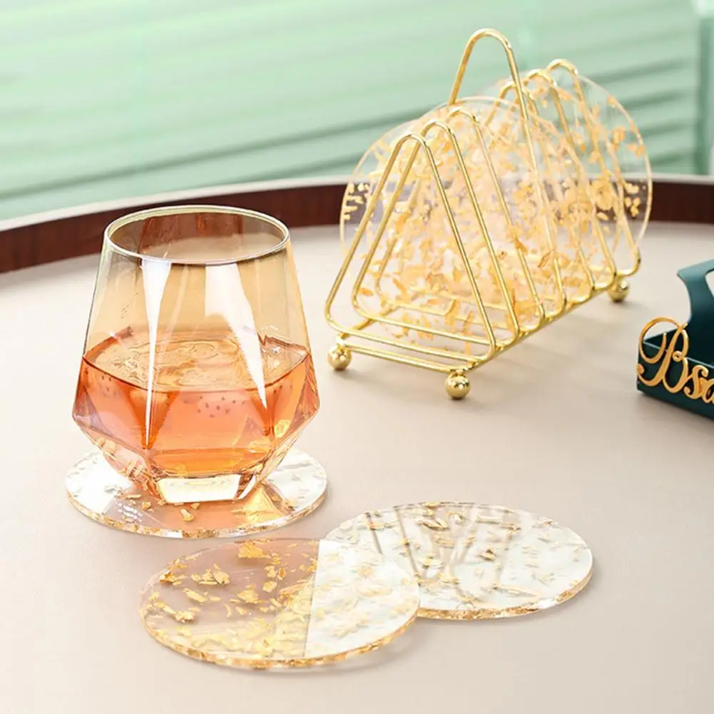 

Coasters In Holder Set Cute Coasters for Cup Light Luxury Acrylic Gold Foil Coaster Creative Insulation Pad Coffee Coaster