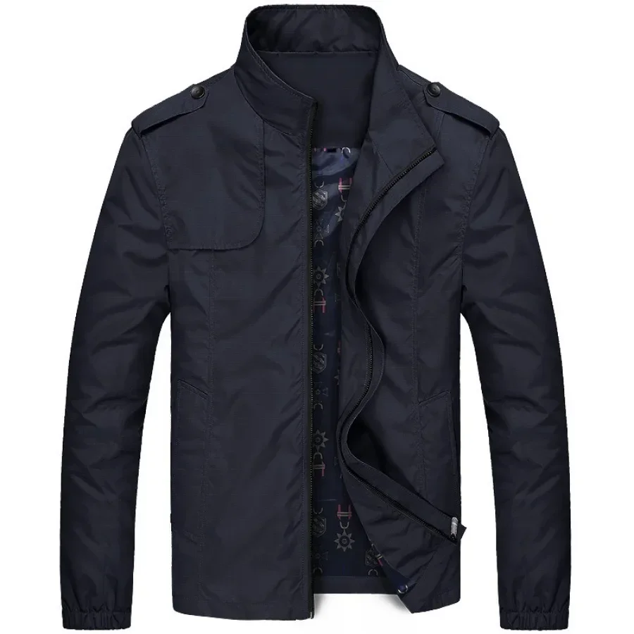 Chaquetas de moda para hombre, rompevientos impermeable, abrigos casuales, Tops con cuello levantado sólido, chaqueta frontal con cremallera, abrigos para exteriores, 2024