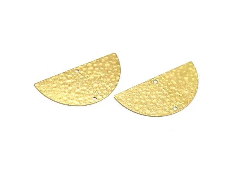 10pcs Half Round Earring Charms, Hammered Brass Connector, Semi Circle Earring Findings, 36x17.6mm, Jewelry Making R1885