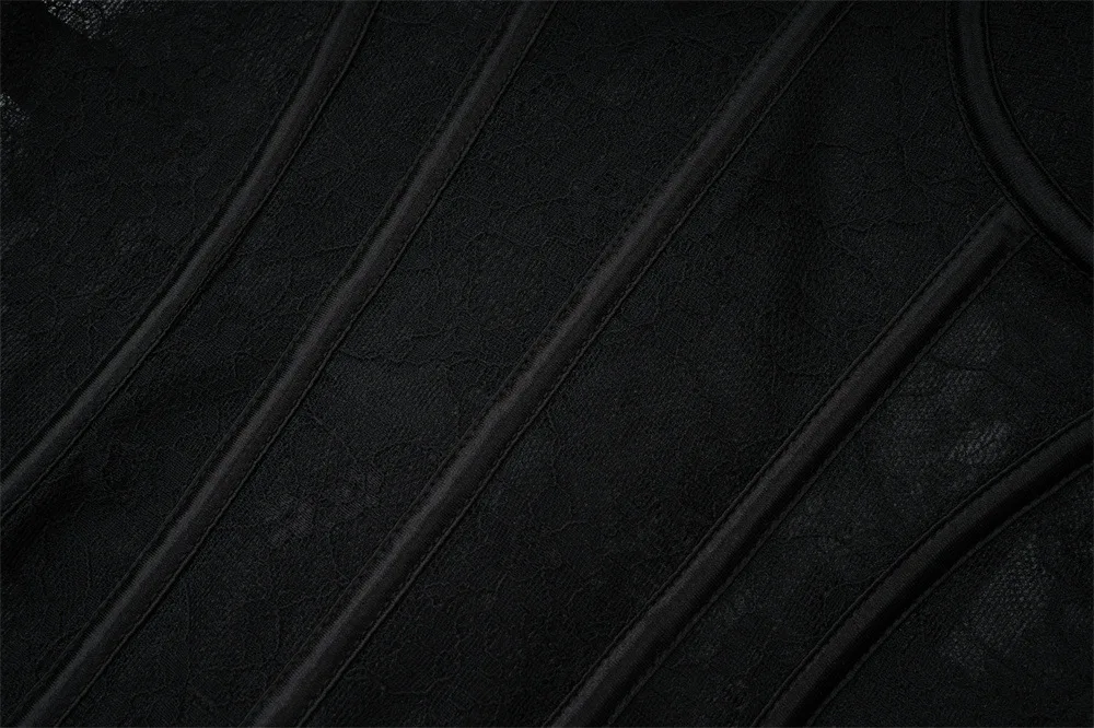 Damen Overbust-Korsett-Top Schwarz mit Blumenmuster Spitzen-Bustier Eingebaute Formkörbchen Rückenverschluss Stahlkorsett Vintage Shapewear Korsett – Detail 7