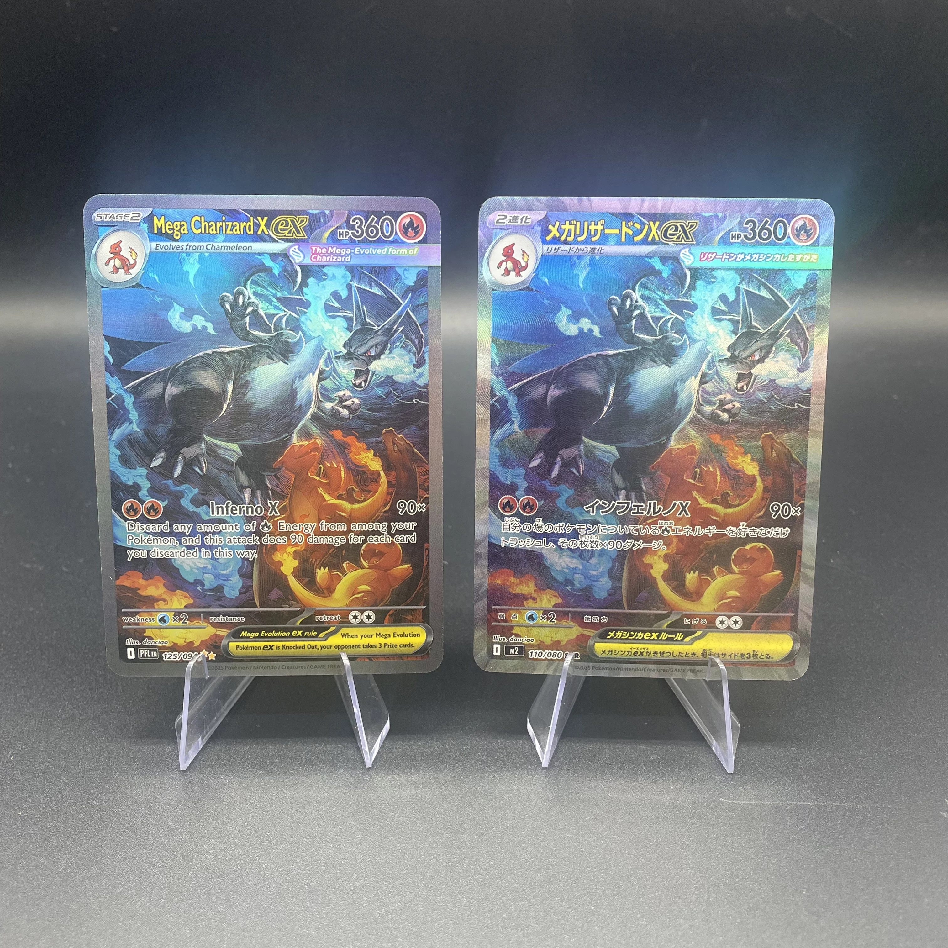 1PCS DIY Self-made PTCG Japanese Version And English Version Mega Charizard X Refractive Color Flash Game Collection Card
