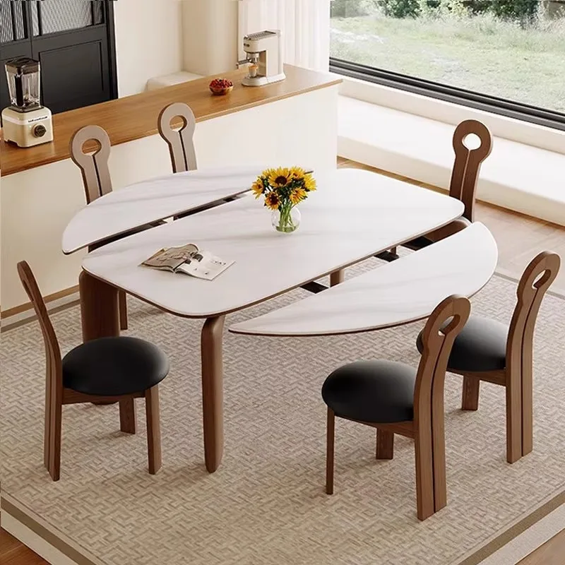 French Antique Style Solid Wood Dining Table Adjustable Round Oval Table Small-sized Elephant Leg Rock Board Dining Table