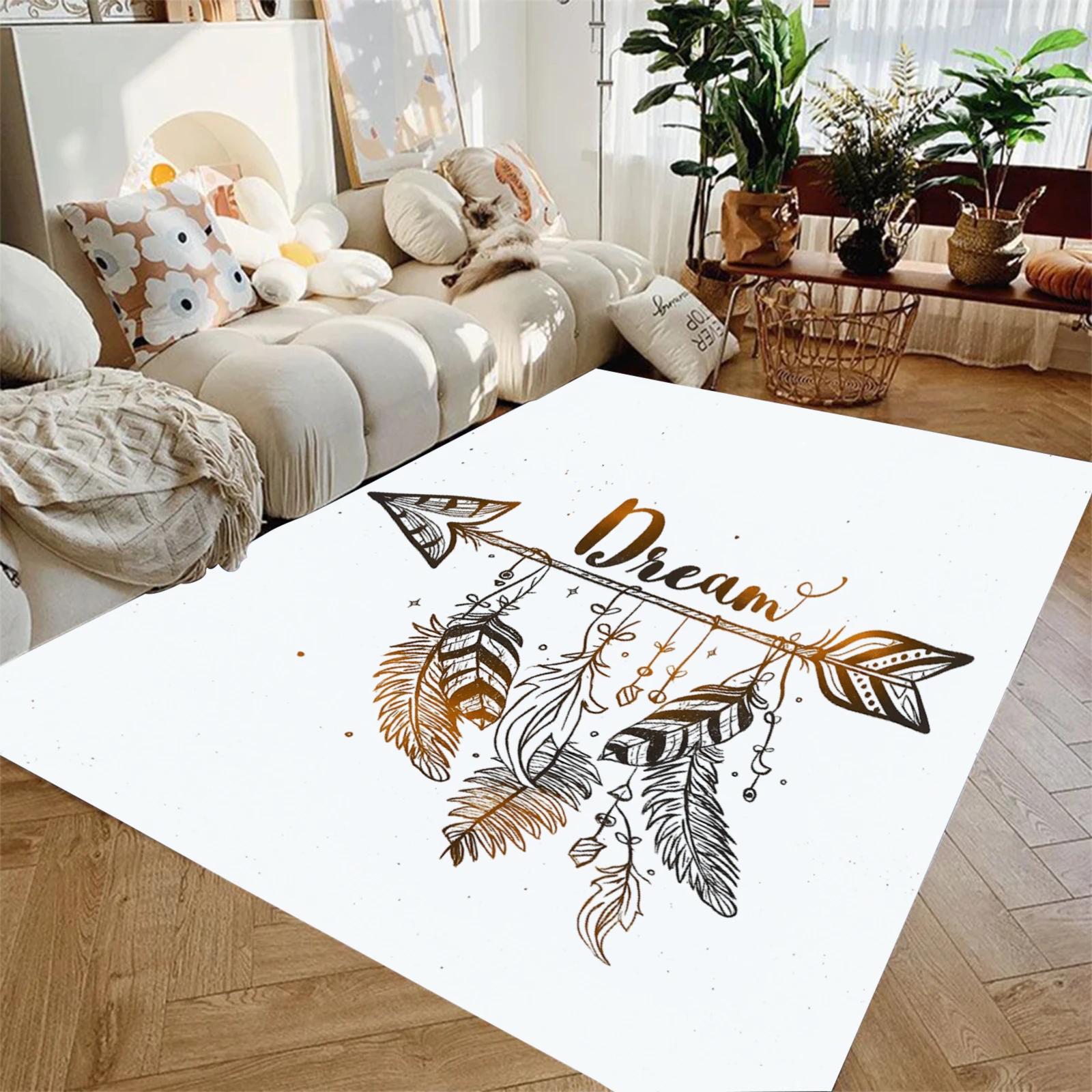 

1pc Black White Carpet Bohemian Dreamcatcher Printed for Bedroom Decor Kid Non-slip Floor Mat Surface Cozy Carpet Birthday Gift