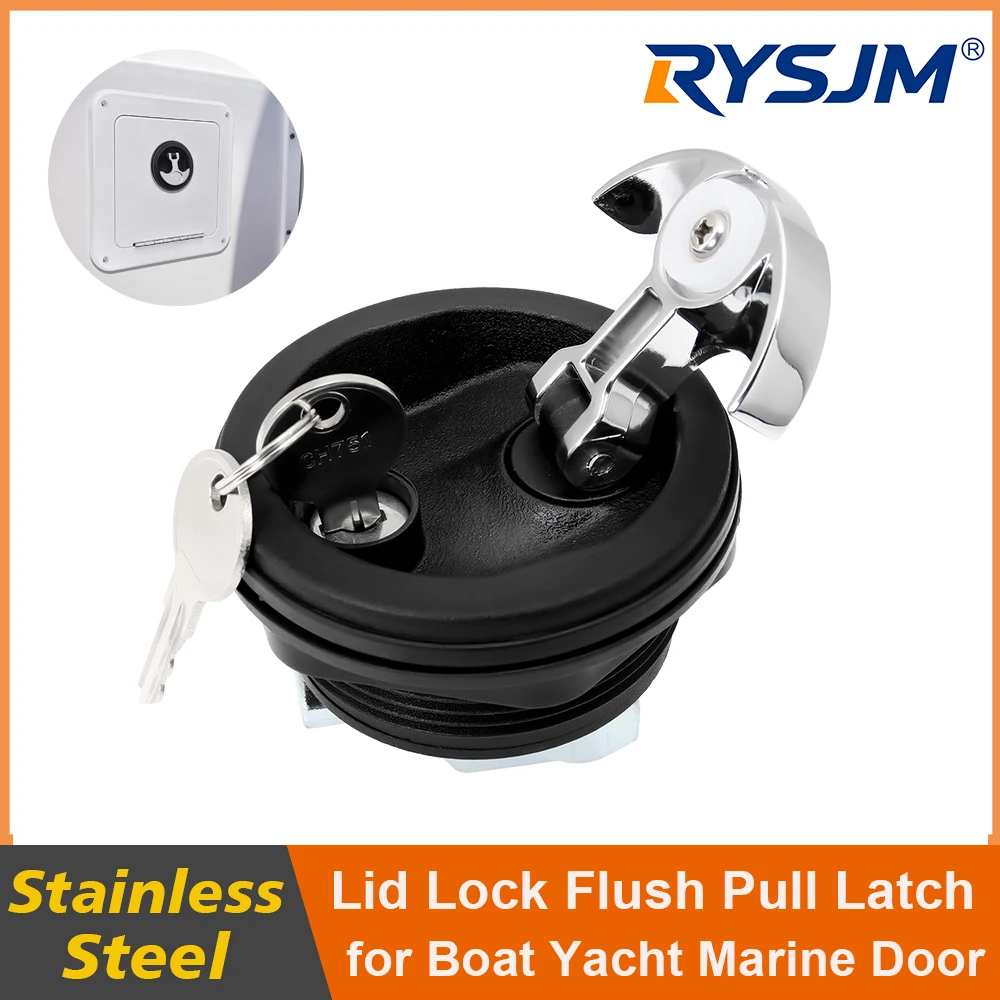 Marine Deck Lock Anchor Handle Lid Lock Flush Pull Latch with Keys Stainless Steel Recessed Hatch Pull Buckle Locking Anti-theft