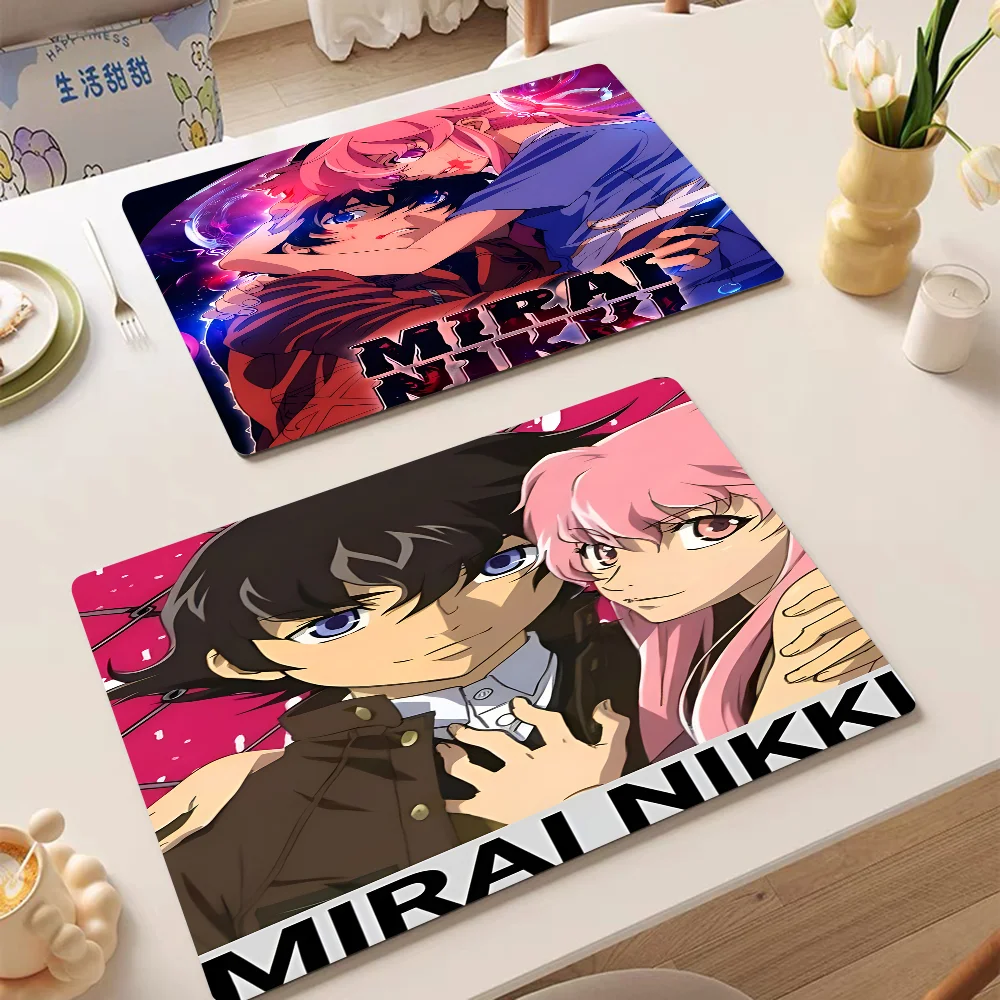 

Anime Mirai Nikki Kitchen Tableware Dish Drying Mats Desk Drain Pad Heat Resistant Counter Top Mat Non-slip Draining Placemat