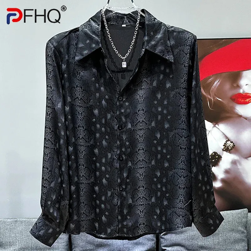 

PFHQ Summer New Men's Shirts Creative Long Sleeved Light Luxury Single Breasted Print Personality Men Cool Leisure Tops 21Z4629