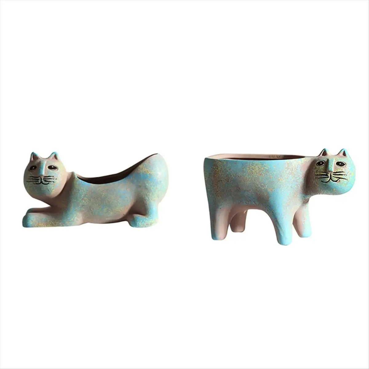 ABFW 2PCS Cute Cat Plant Pot Vase Cartoon Animal Ceramic Flower Pot Simulation Cactus Flower Pot