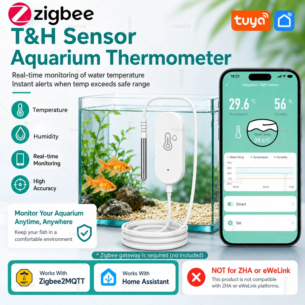 Tuya Zigbee Temperature Humidity Sensor With External Probe Thermometer Smart Life Z2MQTT Remote Monitor For Fish Tank Aquarium