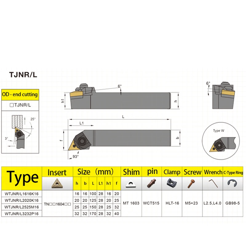 External Turning Tool Holder WTJNR3232P16 WTJNR1616H16 WTJNR2020K16 WTJNR2525M16 Carbide Inserts Lathe Cutting Tools Bar